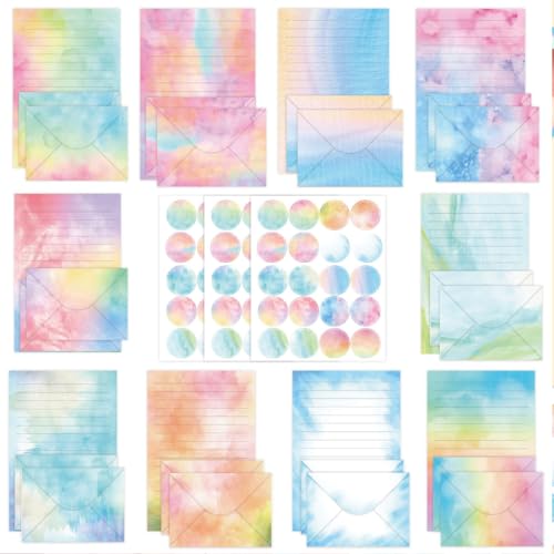 KARLOR Briefpapier-Set mit Umschlägen und Aufklebern, 160 Schreibpapier, Bunt, Liniert, Aquarell-Motiv, Zeitgenössisch, Weiß mit bunten Designs KARLOR Briefpapier-Set mit Umschlägen und Aufklebern, 160 Schreibpapier, Bunt, Liniert, Aquarell-Motiv, Zeitgenössisch, Weiß mit bunten Designs von KARLOR