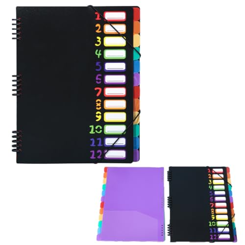 KARLOR Dokumentenmappe A4 Fächermappe 12 Fächern mit Lochrand, Abheftbar Ordnungsmappe Tragbar Dokumententasche Loseblattspule Erweiternde Dateiordner File Organizer Folder Büro Schule Universität von KARLOR
