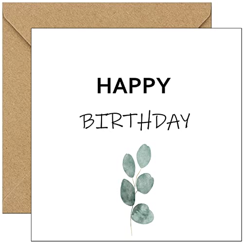 Geburtstagskarte Karte zum Geburtstag Happy Birthday aus Naturpapier Geburtstagskarte mit Umschlag Glückwunschkarte floral Eukalyptus Neutral schlicht Klappkarte (Schick) von KARTEN 24 VERSAND