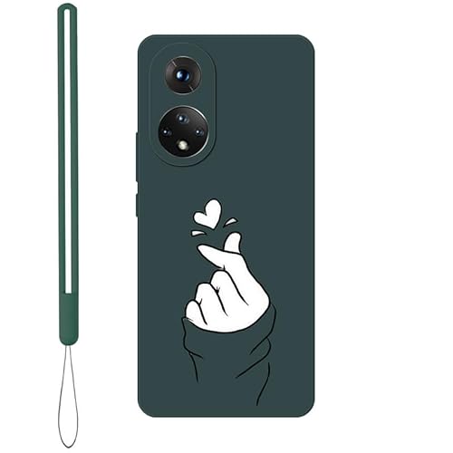 KARTXITAI Hülle Kompatibel mit Honor 50, Kreatives Graffiti Finger mit Herzen Muster Weiches Stoßfeste Cute Matte Schutzhülle mit Bumper Case Handyhülle Rückseite-Grün von KARTXITAI