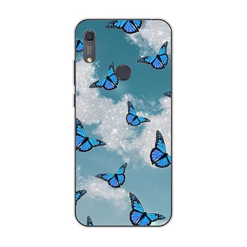 KARTXITAI Hülle Kompatibel mit Huawei Y6s, Stoßfeste Schutzhülle mit Weiche Silikon Bumper Case Handyhülle Anti-Kratzt Transparent Rückseite - Blauer Schmetterling von KARTXITAI