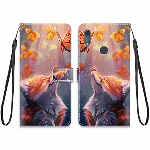 KARTXITAI Hülle Kompatibel mit Huawei Y6s,Leder Handyhülle mit Kartenfach Geld Slot Ständer PU Ledertasche Wallet Flip Magnetische Muster Schutzhülle-Fuchs,Schmetterling von KARTXITAI