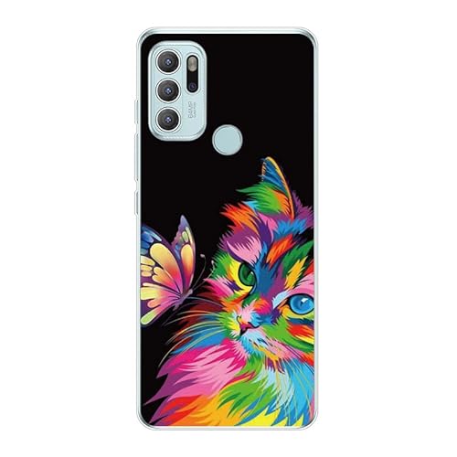 KARTXITAI Hülle Kompatibel mit Motorola Moto g60s, Stoßfeste Schutzhülle mit Weiche Silikon Bumper Case Handyhülle Anti-Kratzt Transparent Rückseite - Schmetterling, Katze von KARTXITAI