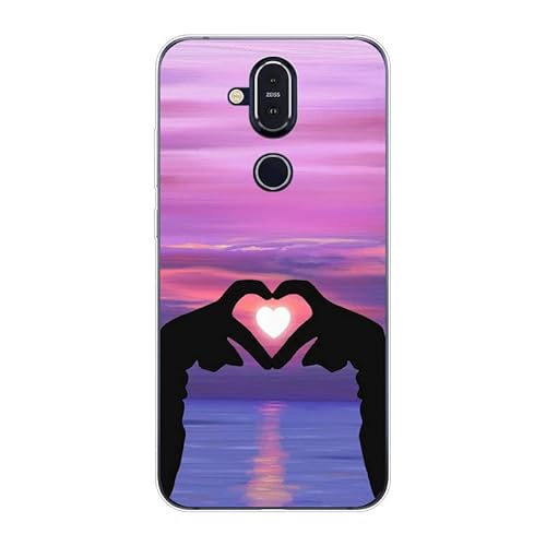 KARTXITAI Hülle Kompatibel mit Nokia 8.1, Stoßfeste Schutzhülle mit Weiche Silikon Bumper Case Handyhülle Anti-Kratzt Transparent Rückseite - Himmel,Sonnenuntergang,Liebhaber von KARTXITAI