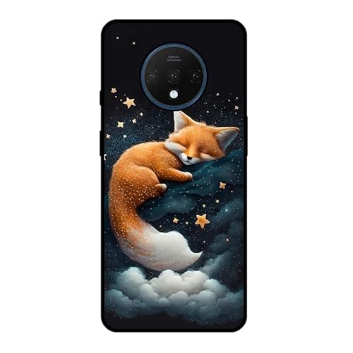 KARTXITAI Hülle Kompatibel mit OnePlus 7T, Stoßfeste Schutzhülle mit Weiche Silikon Bumper Case Handyhülle Anti-Kratzt Leichtes Matt Finish Rückseite - Fuchs,Sterne,Wolken von KARTXITAI