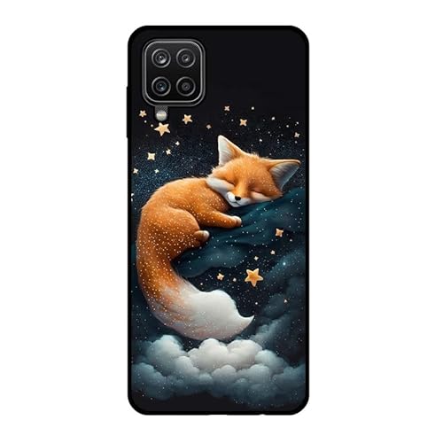 KARTXITAI Hülle Kompatibel mit Samsung Galaxy A12, Stoßfeste Schutzhülle mit Weiche Silikon Bumper Case Handyhülle Anti-Kratzt Leichtes Matt Finish Rückseite - Fuchs,Sterne,Wolken von KARTXITAI