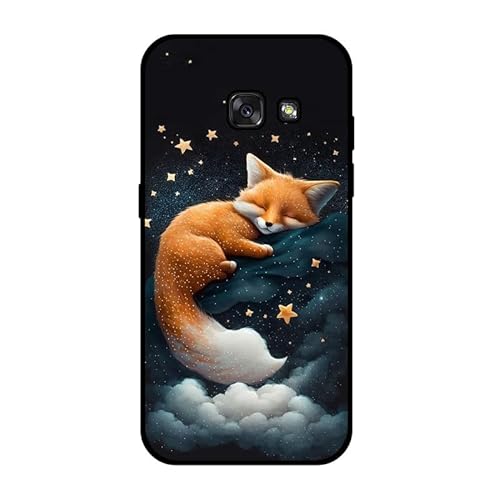 KARTXITAI Hülle Kompatibel mit Samsung Galaxy A3 (2017), Stoßfeste Schutzhülle mit Weiche Silikon Bumper Case Handyhülle Anti-Kratzt Leichtes Matt Finish Rückseite - Fuchs,Sterne,Wolken von KARTXITAI