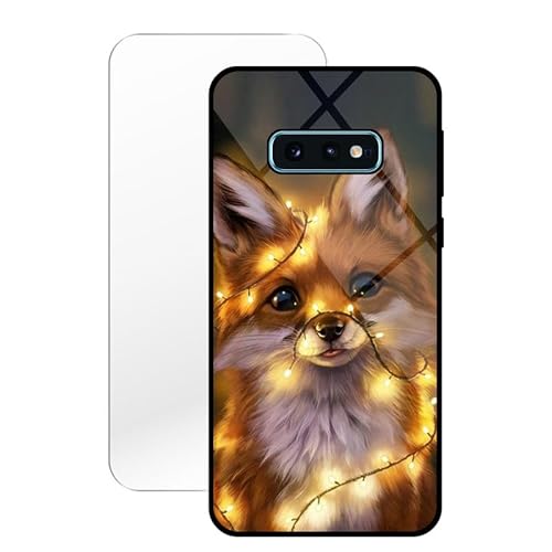 KARTXITAI Hülle Kompatibel mit Samsung Galaxy S10e,Stoßfest Hybrid Schutzhülle [TPU Silikon Bumper+Glas Rückseite] mit Rotfuchs Motiv Handyhülle Cover+Glas Displayschutz von KARTXITAI