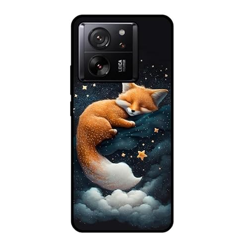 KARTXITAI Hülle Kompatibel mit Xiaomi 13T/13T Pro, Stoßfeste Schutzhülle mit Weiche Silikon Bumper Case Handyhülle Anti-Kratzt Leichtes Matt Finish Rückseite - Fuchs,Sterne,Wolken von KARTXITAI