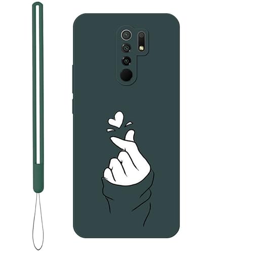 KARTXITAI Hülle Kompatibel mit Xiaomi Redmi 9, Kreatives Graffiti Finger mit Herzen Muster Weiches Stoßfeste Cute Matte Schutzhülle mit Bumper Case Handyhülle Rückseite-Grün von KARTXITAI