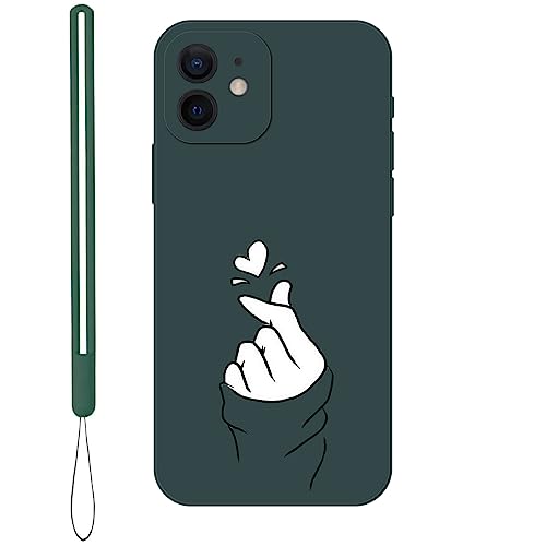 KARTXITAI Hülle Kompatibel mit iPhone 12, Kreatives Graffiti Finger mit Herzen Muster Weiches Cute Matte Schutzhülle mit Bumper Case Handyhülle Rückseite-Grün von KARTXITAI