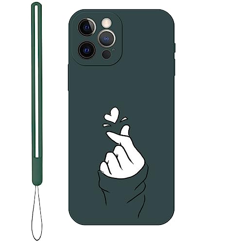 KARTXITAI Hülle Kompatibel mit iPhone 12 Pro, Kreatives Graffiti Finger mit Herzen Muster Weiches Stoßfeste Cute Matte Schutzhülle mit Bumper Case Handyhülle Rückseite-Grün von KARTXITAI