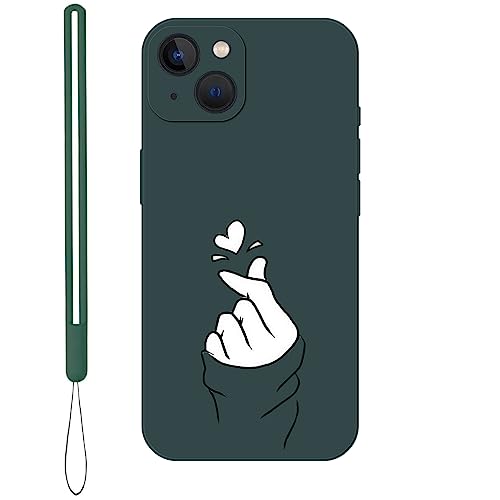 KARTXITAI Hülle Kompatibel mit iPhone 13, Kreatives Graffiti Finger mit Herzen Muster Weiches Stoßfeste Cute Matte Schutzhülle mit Bumper Case Handyhülle Rückseite-Grün von KARTXITAI