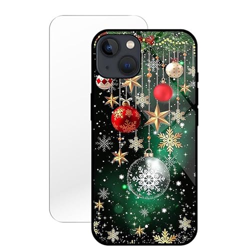 KARTXITAI Hülle Kompatibel mit iPhone 13,Stoßfest Hybrid Schutzhülle [TPU Silikon Bumper+Glas Rückseite] mit Weihnachten MusterSchneeflocke Handyhülle Cover+Glas Displayschutz von KARTXITAI