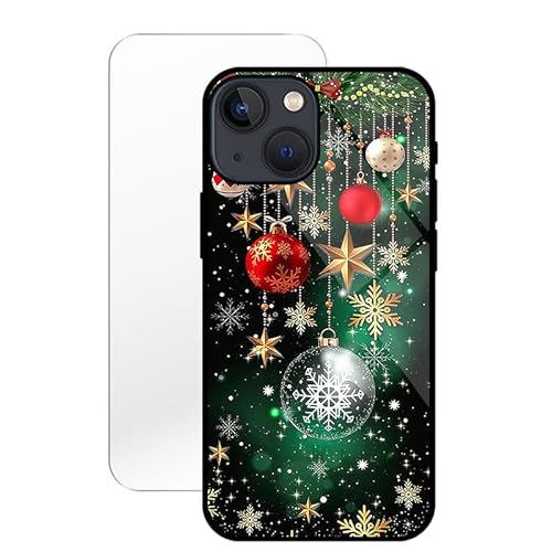 KARTXITAI Hülle Kompatibel mit iPhone 13 Mini,Stoßfest Hybrid Schutzhülle [TPU Silikon Bumper+Glas Rückseite] mit Weihnachten MusterSchneeflocke Handyhülle Cover+Glas Displayschutz von KARTXITAI