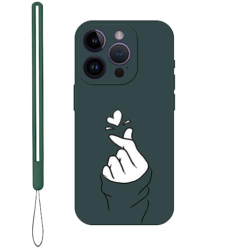 KARTXITAI Hülle Kompatibel mit iPhone 14 Pro, Kreatives Graffiti Finger mit Herzen Muster Weiches Stoßfeste Cute Matte Schutzhülle mit Bumper Case Handyhülle Rückseite-Grün von KARTXITAI