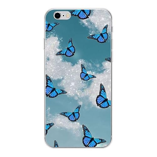 KARTXITAI Hülle Kompatibel mit iPhone 6 / 6S, Stoßfeste Schutzhülle mit Weiche Silikon Bumper Case Handyhülle Anti-Kratzt Transparent Rückseite - Blauer Schmetterling von KARTXITAI