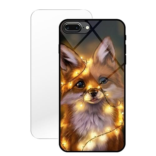 KARTXITAI Hülle Kompatibel mit iPhone 7 Plus/8 Plus,Stoßfest Hybrid Schutzhülle [TPU Silikon Bumper+Glas Rückseite] mit Rotfuchs Motiv Handyhülle Cover+Glas Displayschutz von KARTXITAI