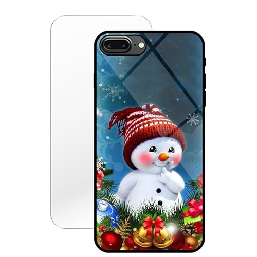 KARTXITAI Hülle Kompatibel mit iPhone 7 Plus/8 Plus,Stoßfest Hybrid Schutzhülle [TPU Silikon Bumper+Glas Rückseite] mit Weihnachten MusterSchneemann 5 Handyhülle Cover+Glas Displayschutz von KARTXITAI