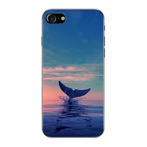 KARTXITAI Hülle Kompatibel mit iPhone SE 2020/8/7, Stoßfeste Schutzhülle mit Weiche Silikon Bumper Case Handyhülle Anti-Kratzt Transparent Rückseite - Delfine,Meer von KARTXITAI