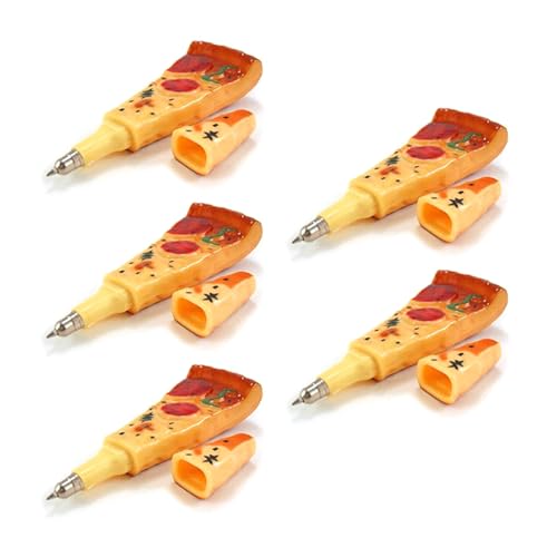 KASFDBMO 5 Stück Pizza-förmige Kugelschreiber, glattes Schreiben, schwarzer Stift, Kühlschrankaufkleber, Schule, Bürobedarf, 5 Stück Pizza-förmige Kugelschreiber mit Magnetaufkleber von KASFDBMO
