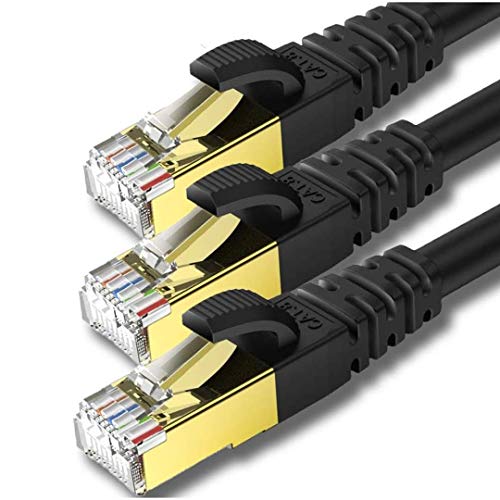 KASIMO 0,25m x 3 Stück Lan Kabel Netzwerkkabel Cat 8 Für 40Gbps Ethernet Kabel, Internet Patchkabel Superschnell Flexibel und Robust mit vergoldetem RJ45. Schwarz von KASIMO