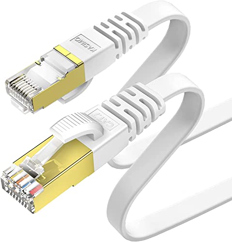 KASIMO 2 meter Lan Kabel 2m Netzwerkkabel 2m CAT 7 Kabel 2m Flach - 10 Gbits / 600MHz - Ethernet Kabel 2m mit vergoldetem RJ45 – Patchkabel 2m Wlan Kabel 2m Weiß von KASIMO