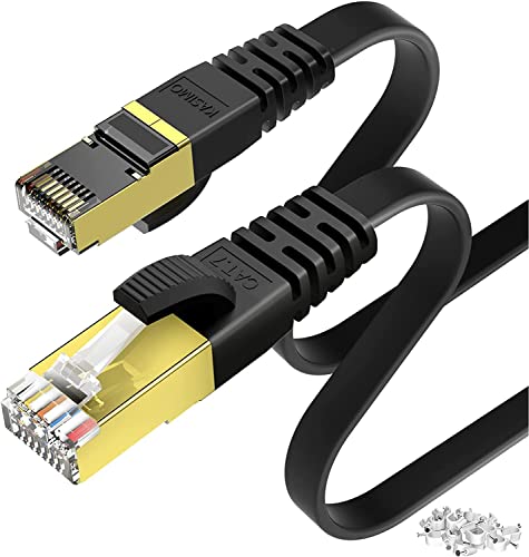 KASIMO 20 meter Lan Kabel 20meter Netzwerkkabel 20m CAT 7 kabel 20m Flach - 10 Gbits / 600MHz - 20m lan kabel Ethernet Kabel 20m mit vergoldetem RJ45 – Patchkabel internetkabel 20m Schwarz von KASIMO