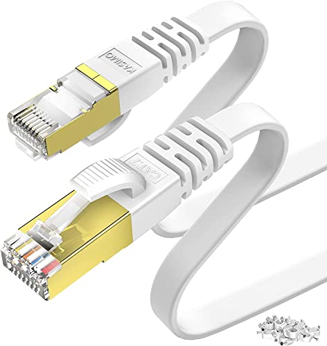 KASIMO 25m lan kabel 25 meter cat 7 Kabel 25m Netzwerkkabel 25m CAT 7 Kabel Flach - 10 Gbits / 600MHz - Internet Kabel 25m mit vergoldetem RJ45 – 25 m lan kabel internetkabel 25m Patchkabel Weiß von KASIMO