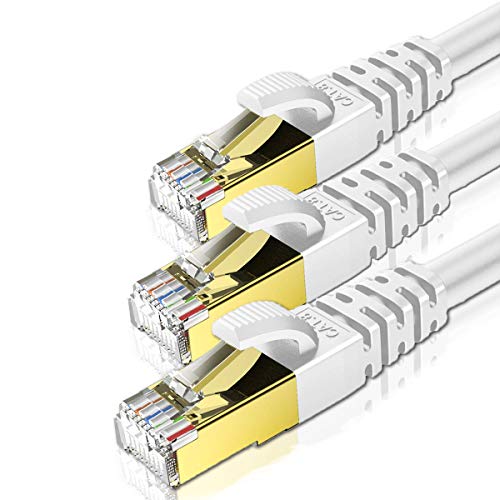 KASIMO 3m x 3 Stück Lan Kabel Netzwerkkabel Cat 8 Für 40Gbps Ethernet Kabel, Internet Patchkabel Superschnell Flexibel und Robust mit vergoldetem RJ45. Weiß von KASIMO