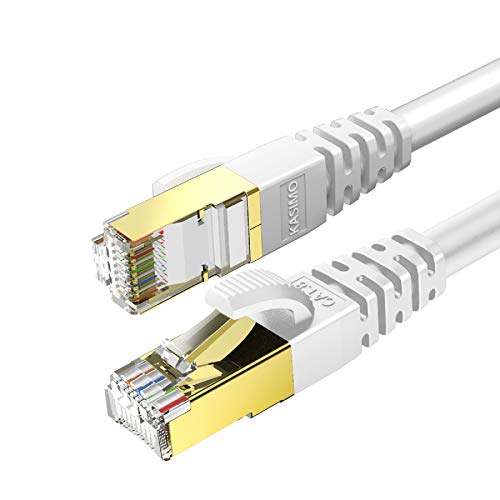 KASIMO CAT 8 Lan Kabel 0,5m 1m 2m 3m 5m 10m 15m 20m Netzwerkkabel Cat 8 Für 40Gbps Ethernet Kabel, Internet Patchkabel Superschnell Flexibel und Robust mit vergoldetem RJ45. Lan kabel 0,5m Weiß von KASIMO