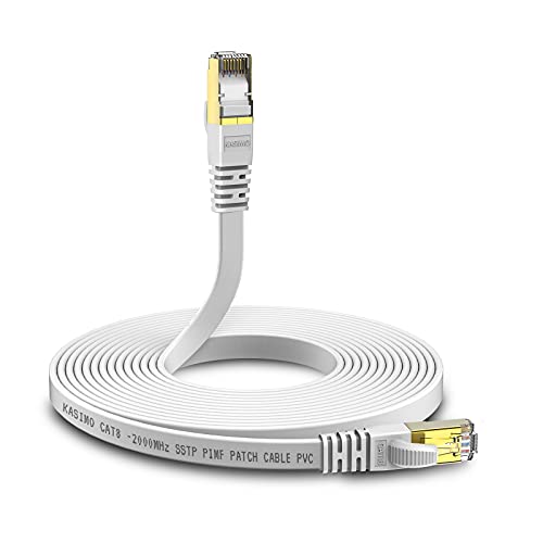 KASIMO CAT 8 Lan Kabel 3m Flach 40 Gbits / 2000MHz – Netzwerkkabel Cat 8 Gigabit - Ethernet Kabel mit vergoldetem RJ45 Patchkabel (Weiß, 3m) von KASIMO