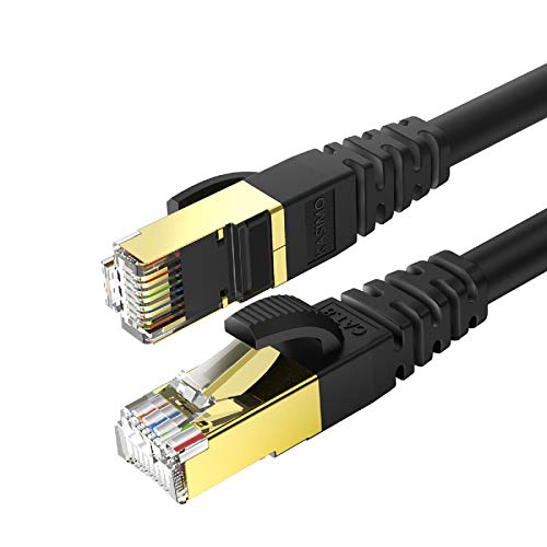 KASIMO Cat 8 Lan Kabel 1,5m Netzwerkkabel Cat 8 Für 40Gbps / 2000Mhz Ethernet Kabel, Internet Patchkabel Superschnell Flexibel und Robust mit vergoldetem RJ45. Netzwerkkabel 1,5m Schwarz von KASIMO