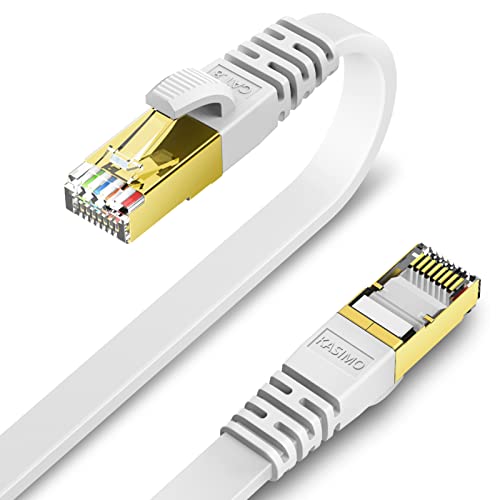 KASIMO Lan Kabel 0,5m x 2 Stück Flach Netzwerkkabel Cat 8 Internetkabel für 40 Gigabit Ethernet Kabel cat8 mit vergoldetem RJ45 (Weiß, 0,5m x 2 Stück) von KASIMO