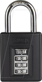 KASP K11550D - Zahlenschloss, 4 Zahlenreihen, 50 mm, schwarz von KASP