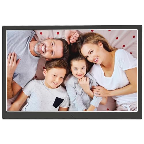 KASTISS Digitaler Fotorahmen, Digitale Bilderrahmen, 15-Zoll Elektronischer Digitaler Fotorahmen, HD-Display, Unterstützung SD-Kartenslot Fotorahmen, Kalender Wecker, Wandmontage (Schwarz) von KASTISS