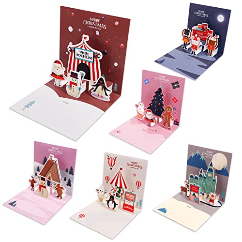 3D Weihnachten Karte mit Umschlag, 6 Stück 3D Pop Up Weihnachtskarte Set, Grußkarten Weihnachten, Weihnachtskarten, 3D Christmas Card, Weihnachtspostkarte, Grußkarten von KATELUO