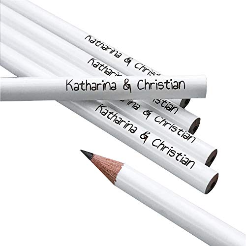 KATINGA 25x Weiße Bleistifte mit Wunschgravur, 17.5cm, lackiert (25er) von KATINGA
