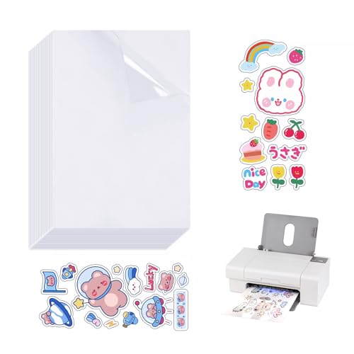 KATLINNA 30 Stück Sticker Papier zum Bedrucken A4 Selbstklebende Folie Druckerpapier Transparent Inkjet Vinyl Aufkleber Bedruckbare Klebefolie Wasserfest für Tintenstrahldrucker und Laserdrucker von KATLINNA