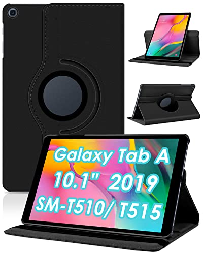 KATUMO Hülle für Samsung Galaxy Tab A 10.1 2019 (SM-T510/T515) Ultra Dünn Smart Cover Schutzhülle Leder Flip Case Rotating für Samsung Tablet 10,1" 2019, Schwarz von KATUMO