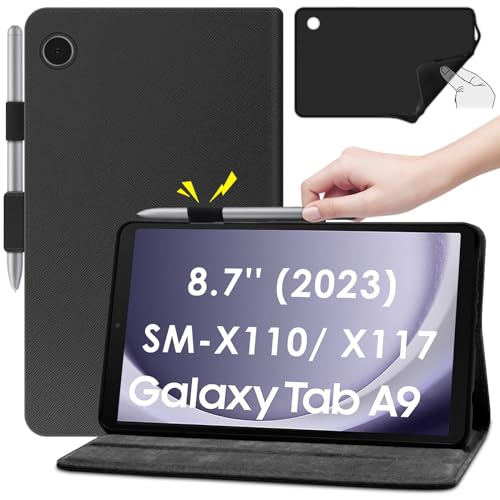 KATUMO Hülle für Samsung Galaxy Tab A9 2023 8,7 Zoll SM-X110/X115/X117 mit S Pen Halter,Ultra Dünn Premium PU Leder Stand Folio Cover Case mit Auto Aufwachen/Schlaf Funktion Slim PU Leder Schutzhülle von KATUMO