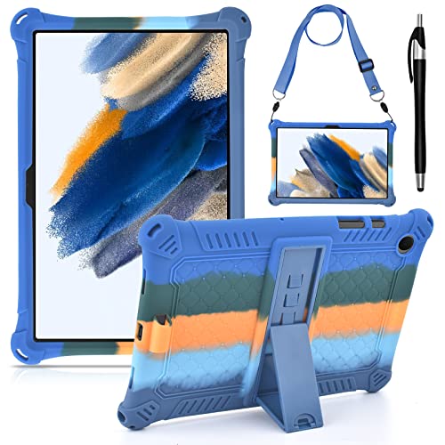 KATUMO Kinder Hülle für Samsung Galaxy Tab A8 10.5 Zoll SMX200 Schutzhülle Silikon mit Schultergurt und Stylus Pen Bumper Wasserdicht Stoßfest Kinderfreundliche Bunt Cover Case für Samsung Tab A8 von KATUMO