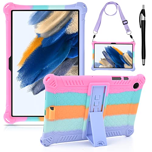 KATUMO Kinder Hülle für Samsung Galaxy Tab A8 10.5 Zoll SMX200 Schutzhülle Silikon mit Schultergurt und Stylus Pen Bumper Wasserdicht Stoßfest Kinderfreundliche Bunt Cover Case für Samsung Tab A8 von KATUMO