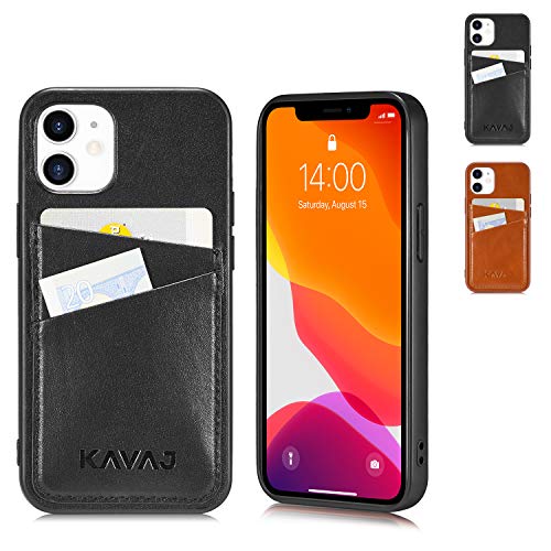 KAVAJ Hülle geeignet für Apple iPhone 12 Mini 5.4" Leder - Tokyo - Schwarz Handyhülle Case Lederhülle mit Kartenfach von KAVAJ