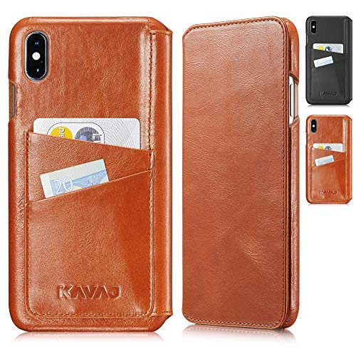 KAVAJ Lederhülle Dallas geeignet für Apple iPhone XS Max 6.5" Cognac-Braun Unterstützt kabelloses Laden (Qi) Lederhülle mit Kartenfach aus Echtleder Schutzhülle Case von KAVAJ