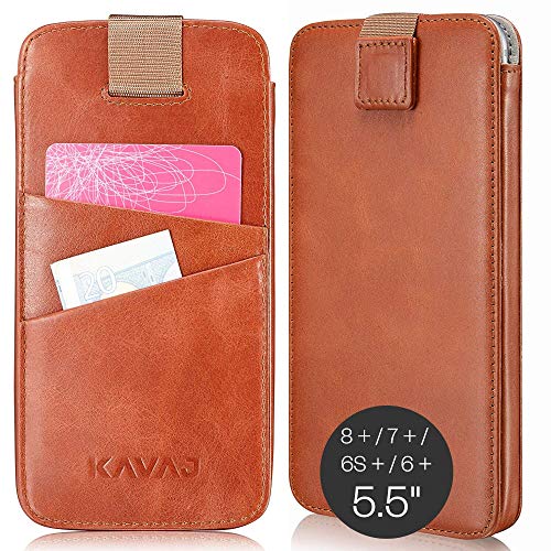 KAVAJ Lederhülle Miami geeignet für iPhone 8 Plus / 7 Plus / 6S Plus / 6 Plus Hülle Leder Case Cognac-Braun Echtleder Tasche Etui Lederhülle mit Kartenfach Schutzhülle Dünn Echtledertasche von KAVAJ