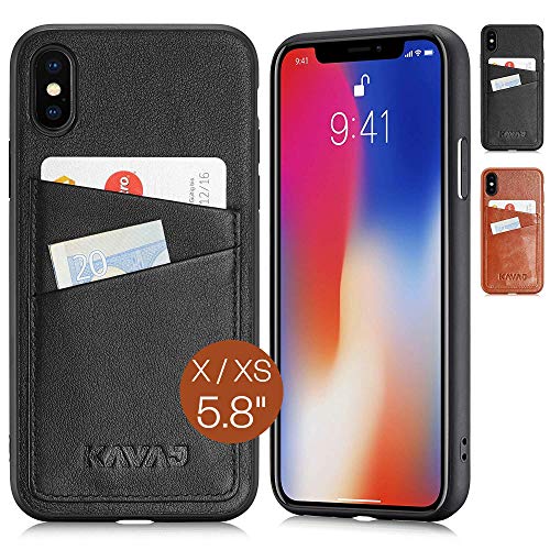 KAVAJ Lederhülle Tokyo (2018) geeignet für Apple iPhone X/XS 5.8" Hülle Leder Schwarz Unterstützt kabelloses Laden (Qi) Lederhülle mit Kartenfach aus Echtleder Schutzhülle Ledertasche Handyhülle von KAVAJ