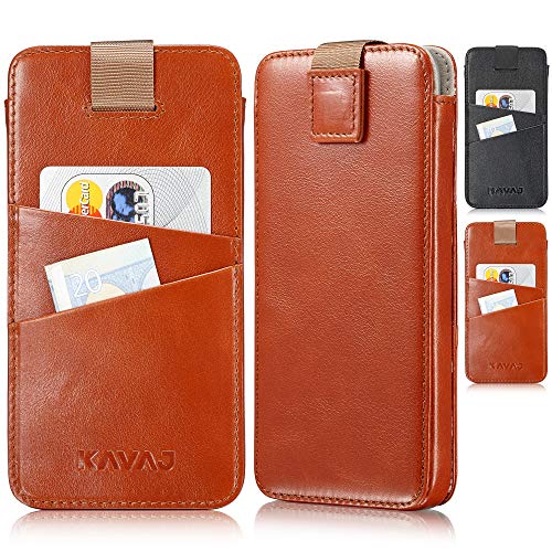 KAVAJ Tasche geeignet für Apple iPhone 12 Mini 5.4" Leder - Miami - Cognac Braun Handyhülle Hülle Lederhülle Mir Kartenfach von KAVAJ