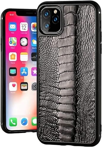 KAVJU Straußenfuß Leder-Handyhülle Rückseite, Business Casual Handy Schutzhülle für Apple iPhone 11 / iPhone 11Pro / iPhone 11Promax (Farbe: Svart, Größe: IphoneProMax) von KAVJU