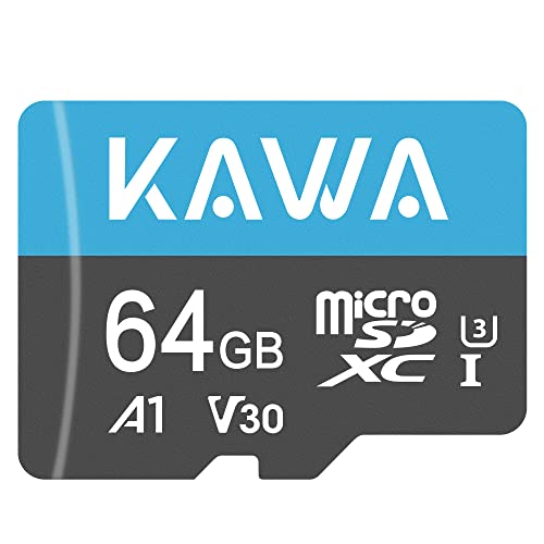 KAWA 64GB Micro SD Karte, High Endurance Video Überwachungskarte, microSDXC Flash Speicherkarte, A1, U3, Class10, V30, High Speed TF Karte für DashCam, Sicherheitskamera, Babyphone von KAWA